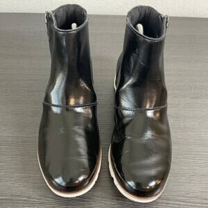 Sorel Harlow Women’s Ankle Boots 6 Black Patent Leather Side Zip Winter Shoes